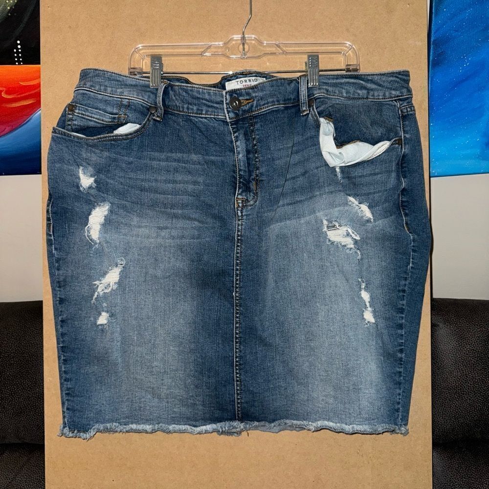 Torrid Distressed Denim Knee-Length Skirt